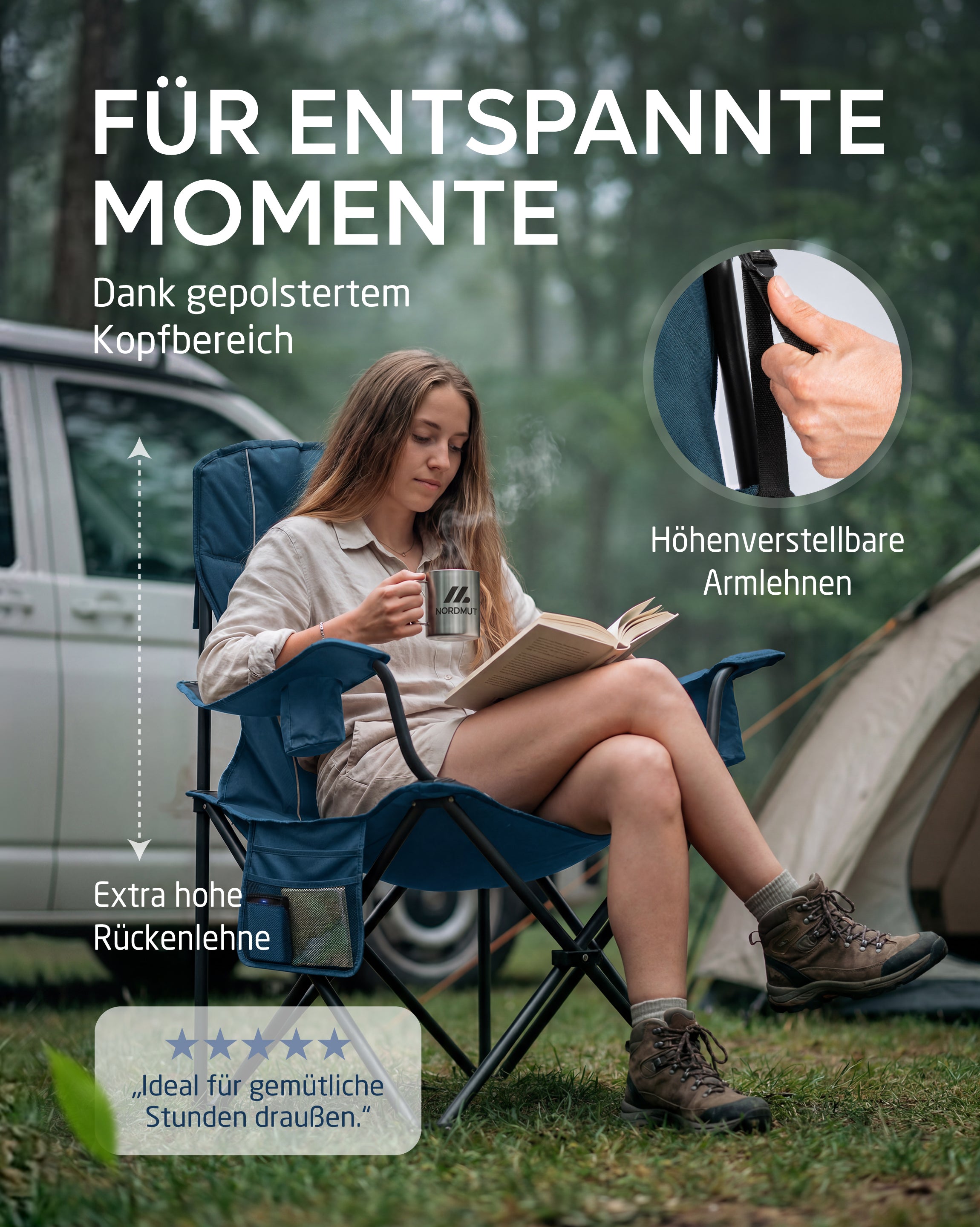 Nordmut Aavas Sedia da Campeggio XXL Nero 1 Pezzo