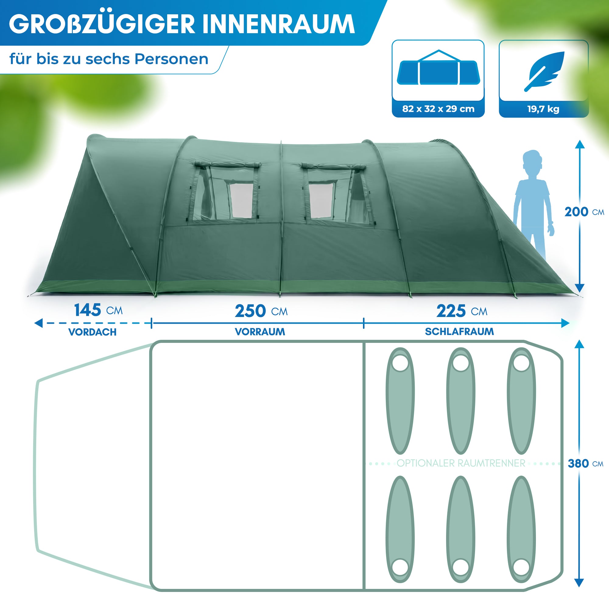 Nordmut Meekon tenda tunnel 6 persone blu