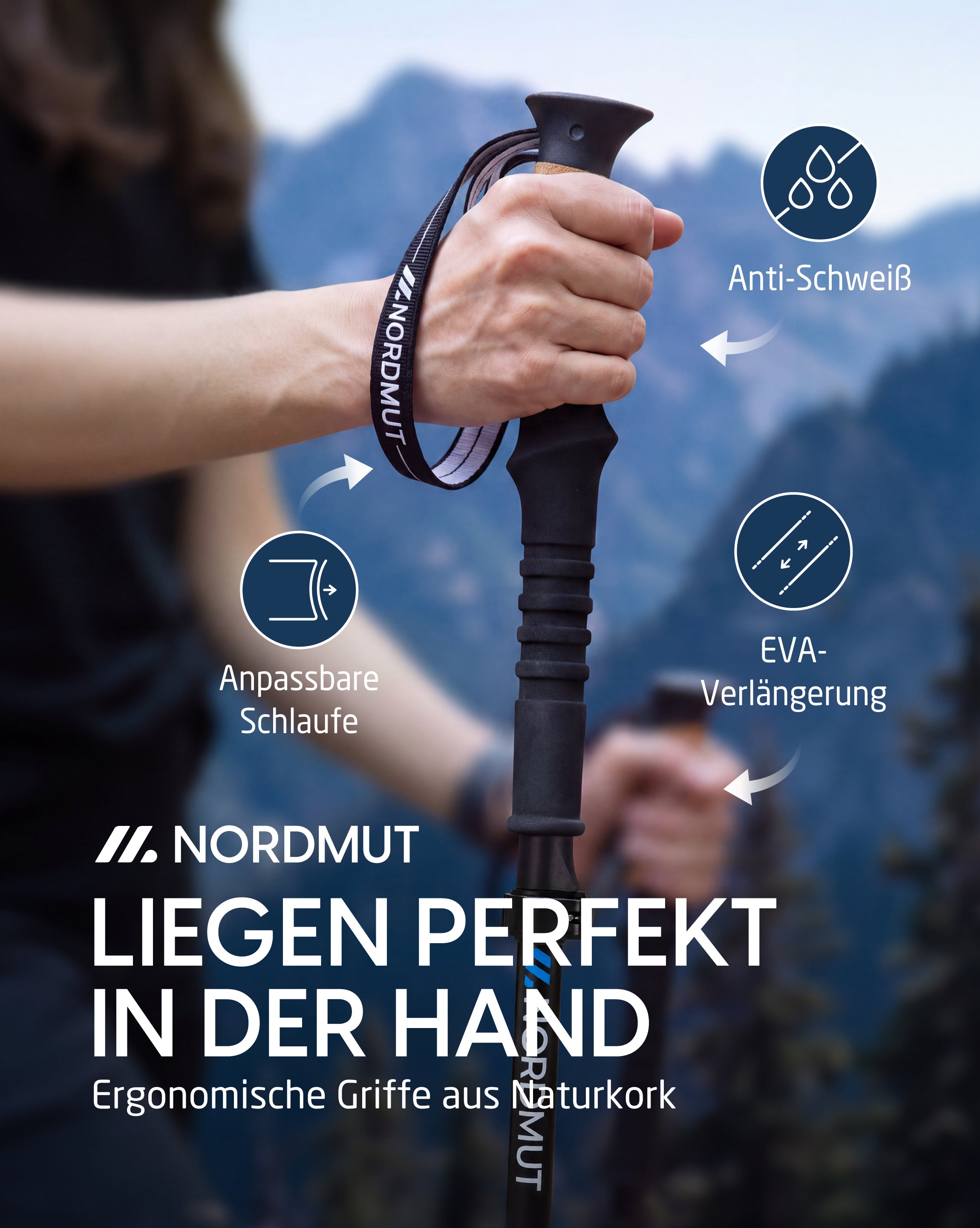 Nordmut Akka Bastoncini Trekking Alu 115-135 Pieghevoli