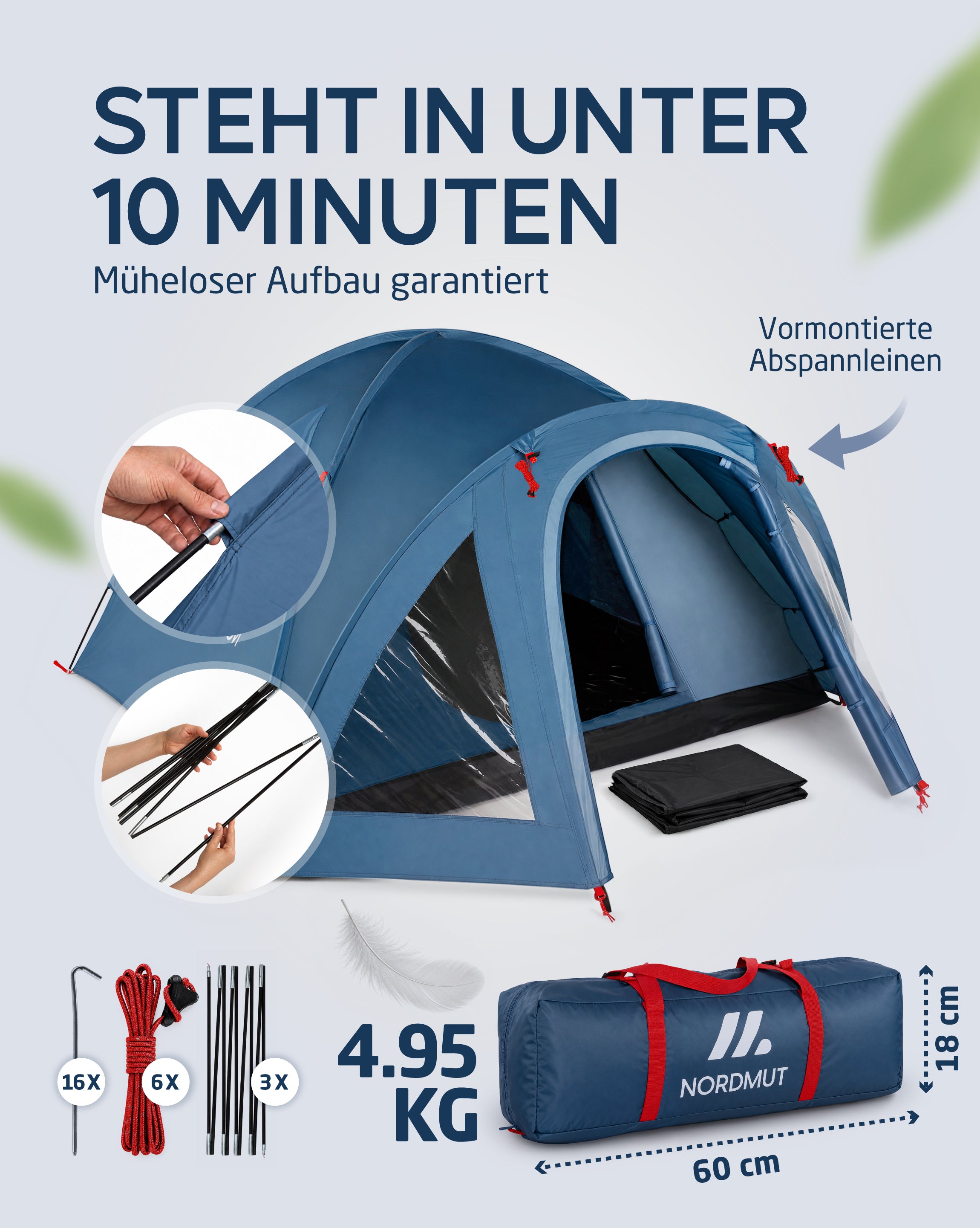 Nordmut Tverrå tenda cupola blu montaggio semplice