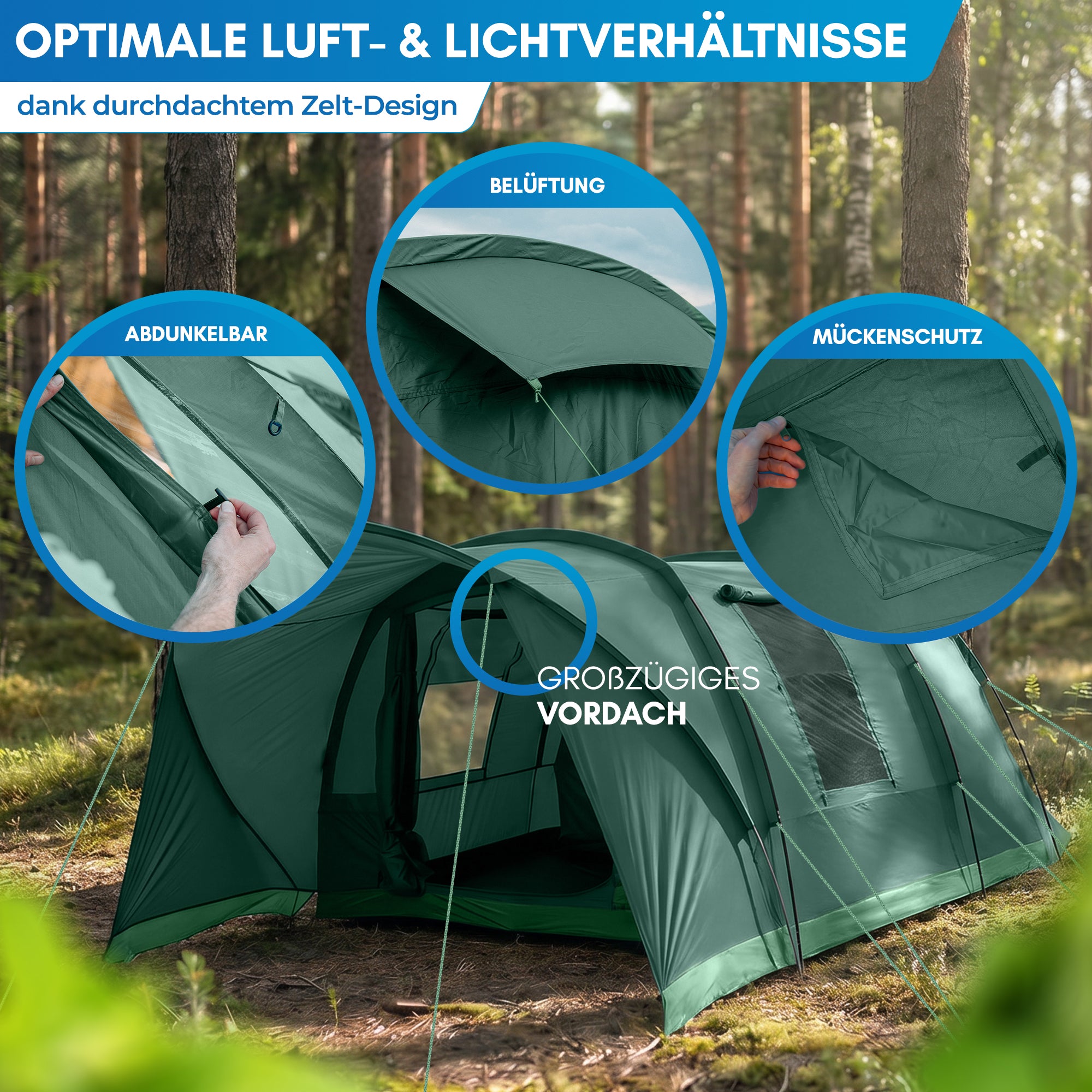Nordmut Aakenu Tenda Tunnel 4 Persone Blu Campeggio