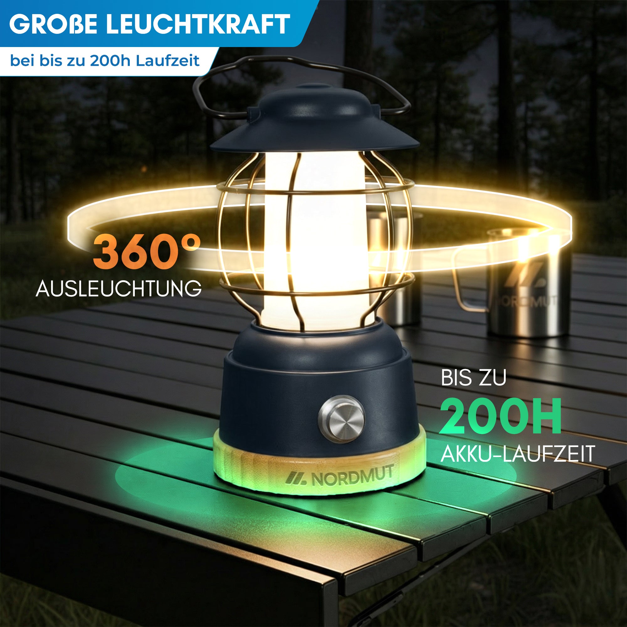 Nordmut Esja lampada campeggio nera led
