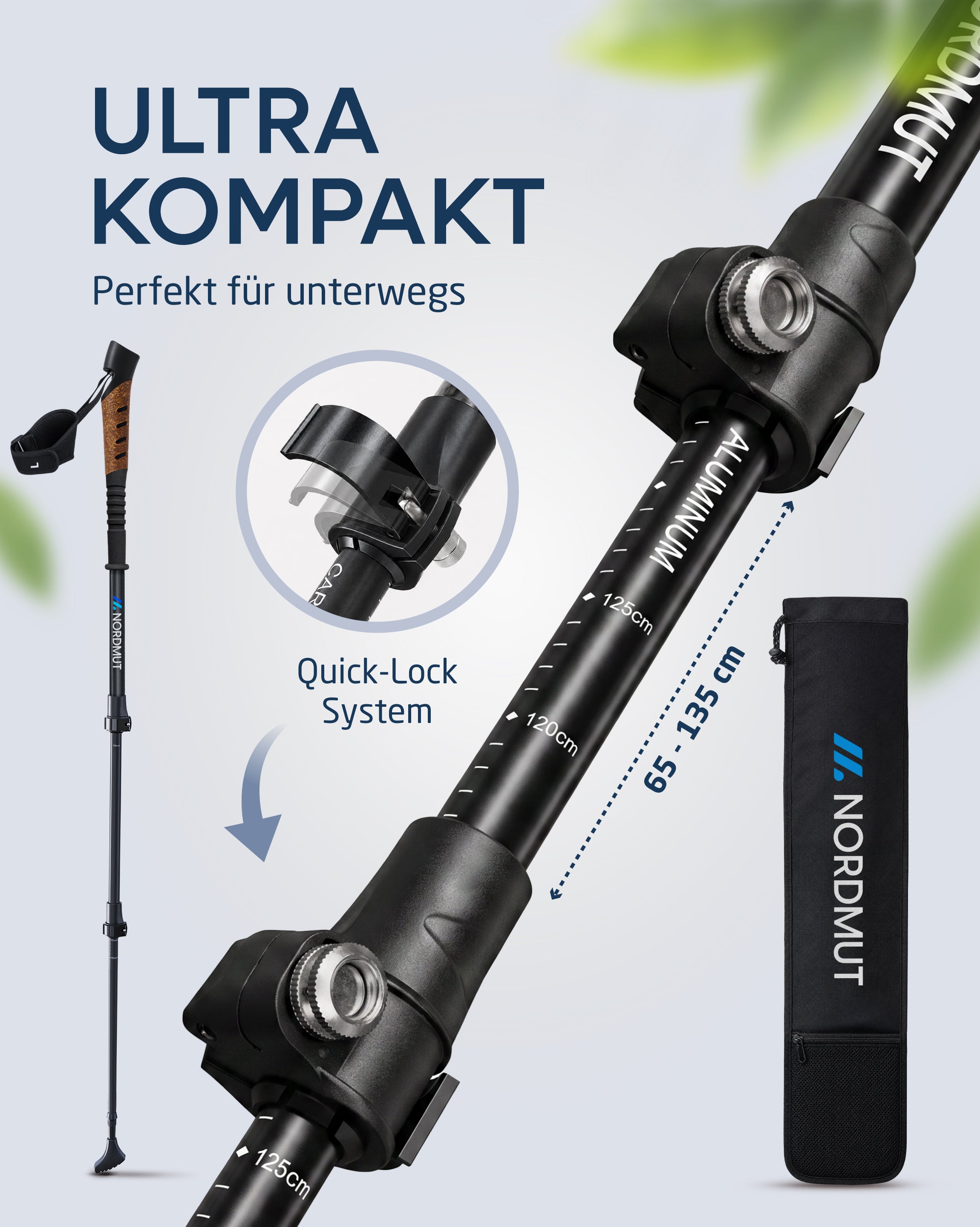 Nordmut Memu bastoncini trekking telescopici alluminio