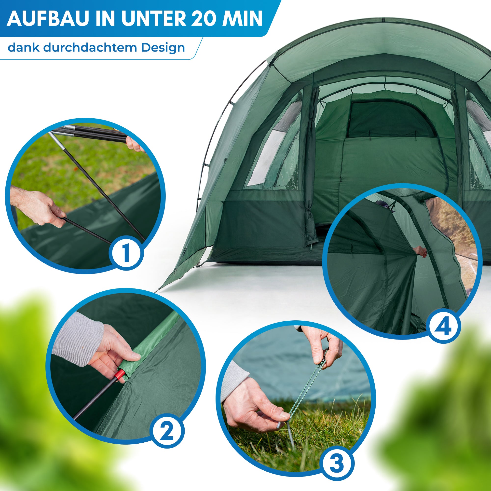Nordmut Aakenu Tenda Tunnel 4 Persone Blu Campeggio