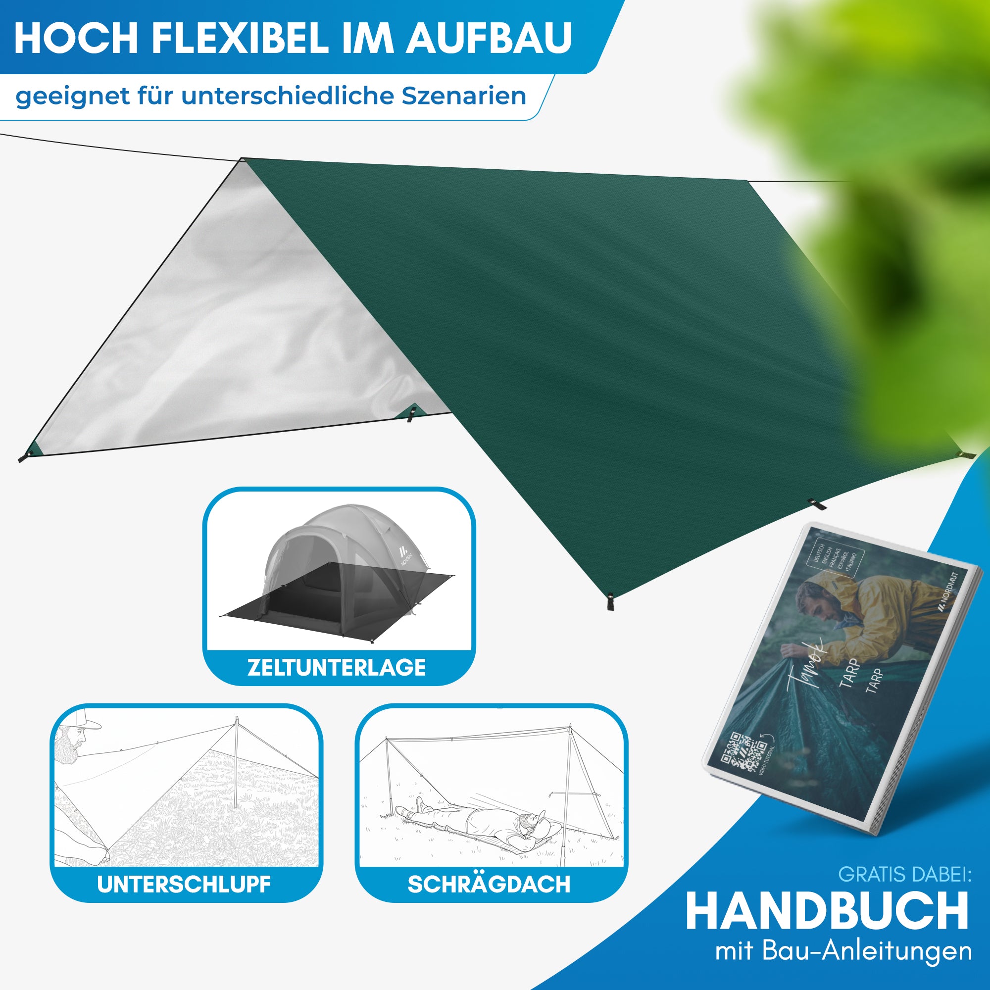 Nordmut Tamok Tarp Telo Verde 300x300 cm campeggio tenda