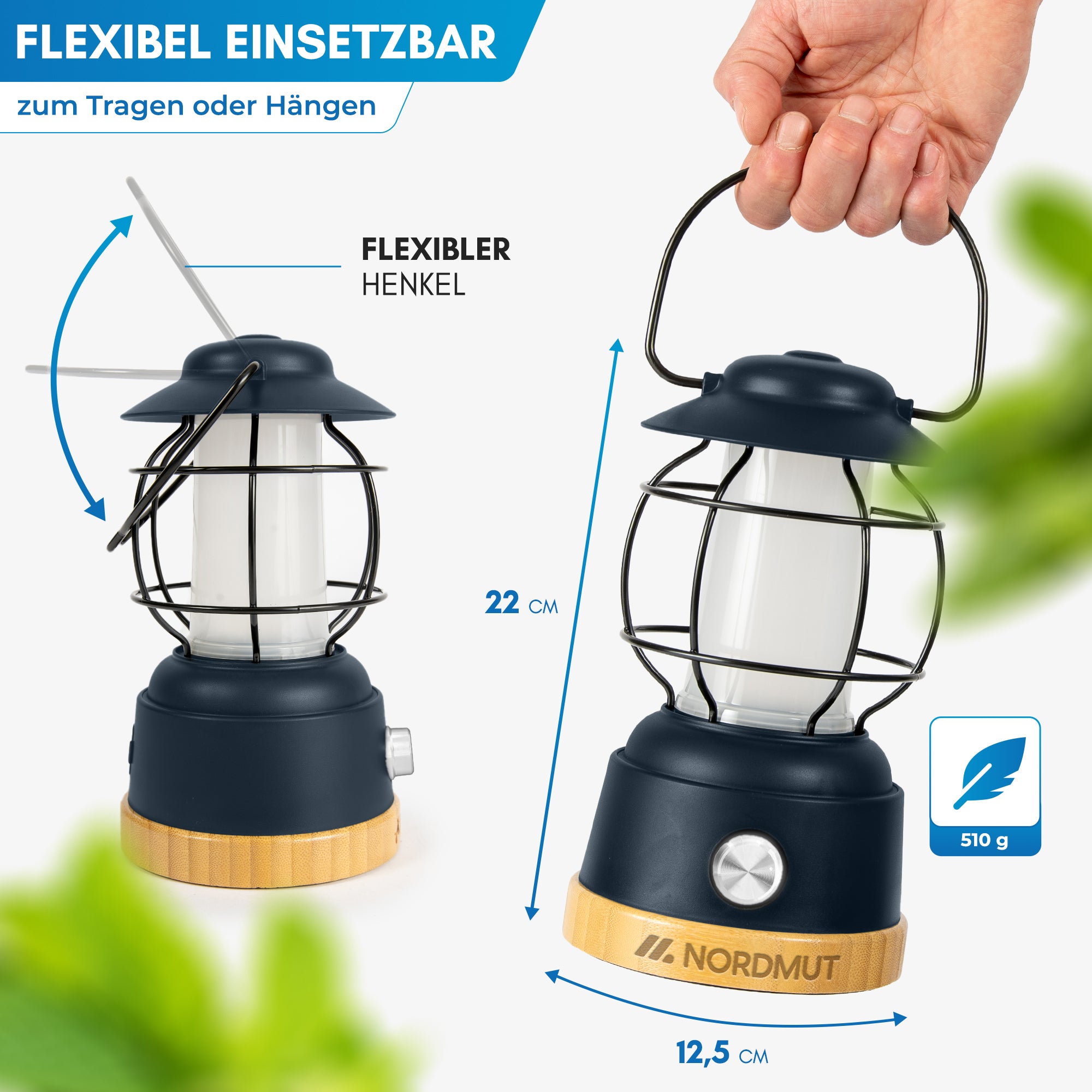 Nordmut Esja lampada campeggio nera led
