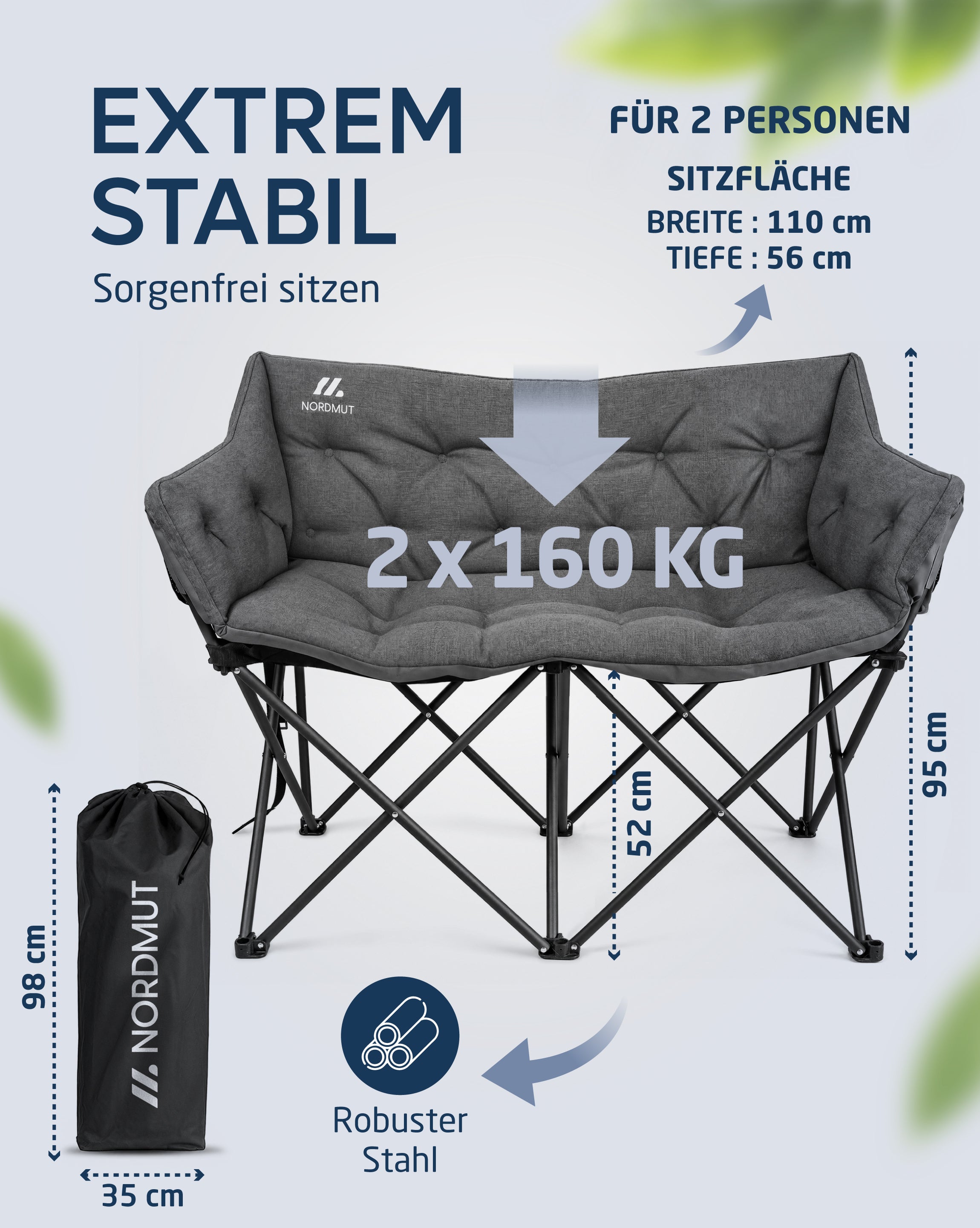 Nordmut Ejnar Divano da Campeggio Antracite Pieghevole