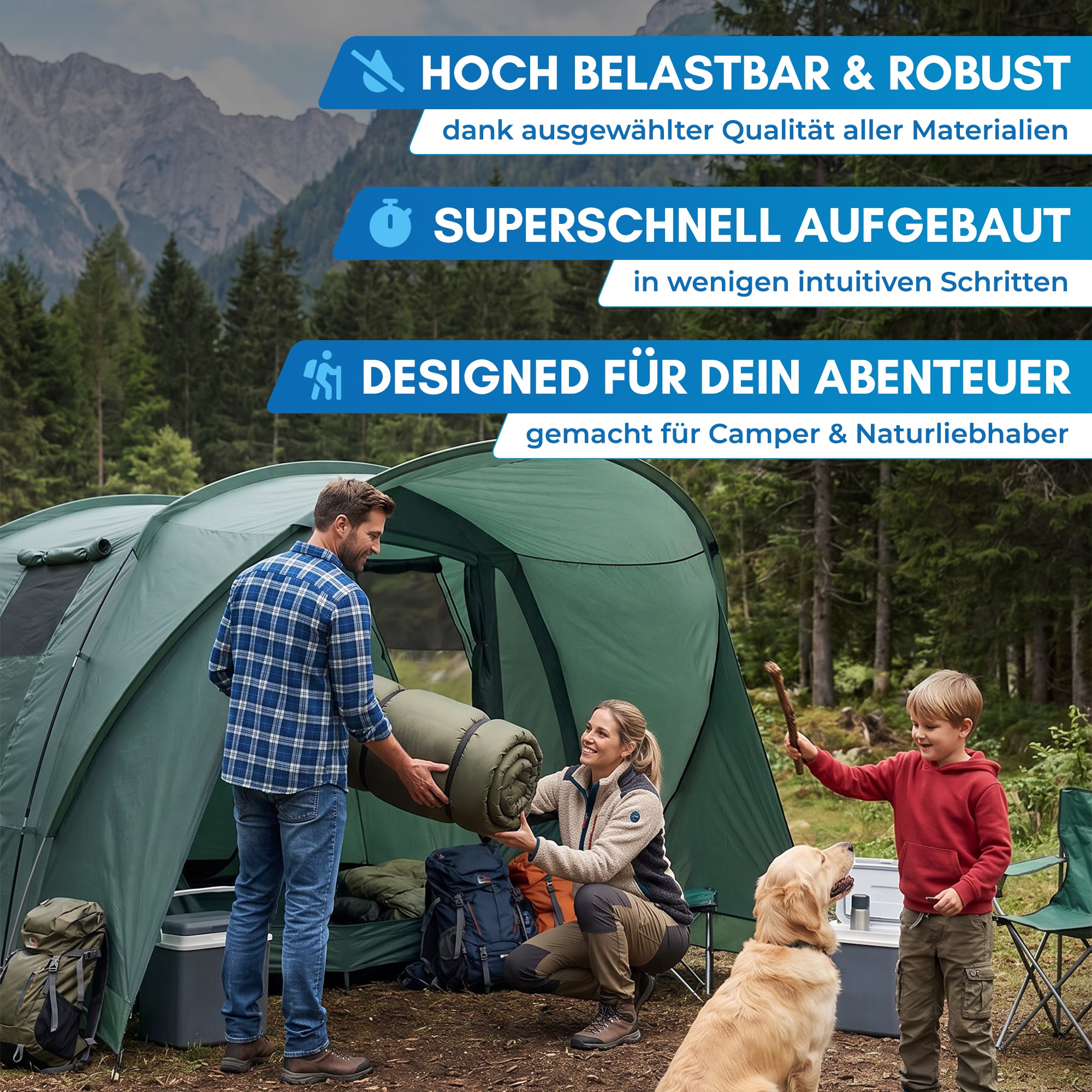 Nordmut Aakenu Tenda Tunnel 4 Persone Blu Campeggio