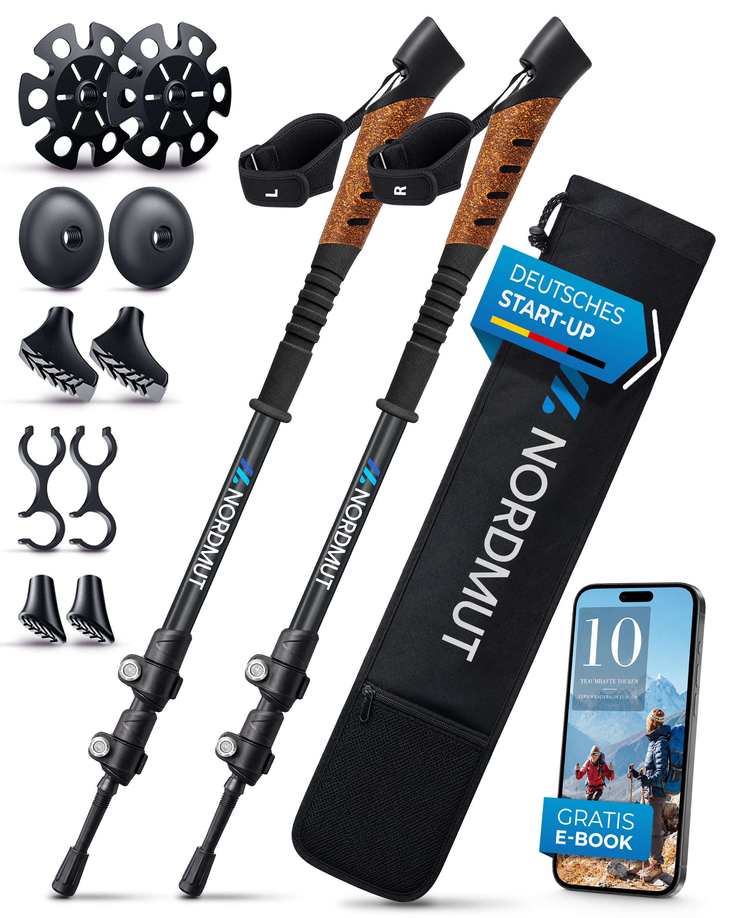 Nordmut Memu bastoncini trekking telescopici alluminio