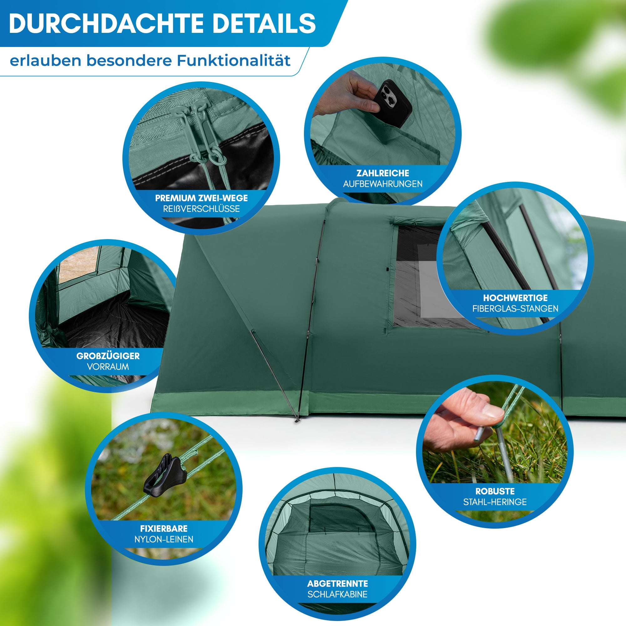 Nordmut Aakenu Tenda Tunnel 4 Persone Blu Campeggio