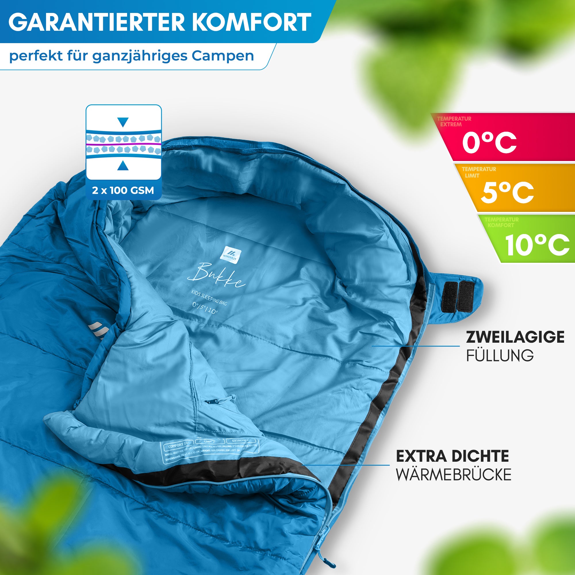 Nordmut Bukke Sacco a Pelo Bambino Blu campeggio tenda