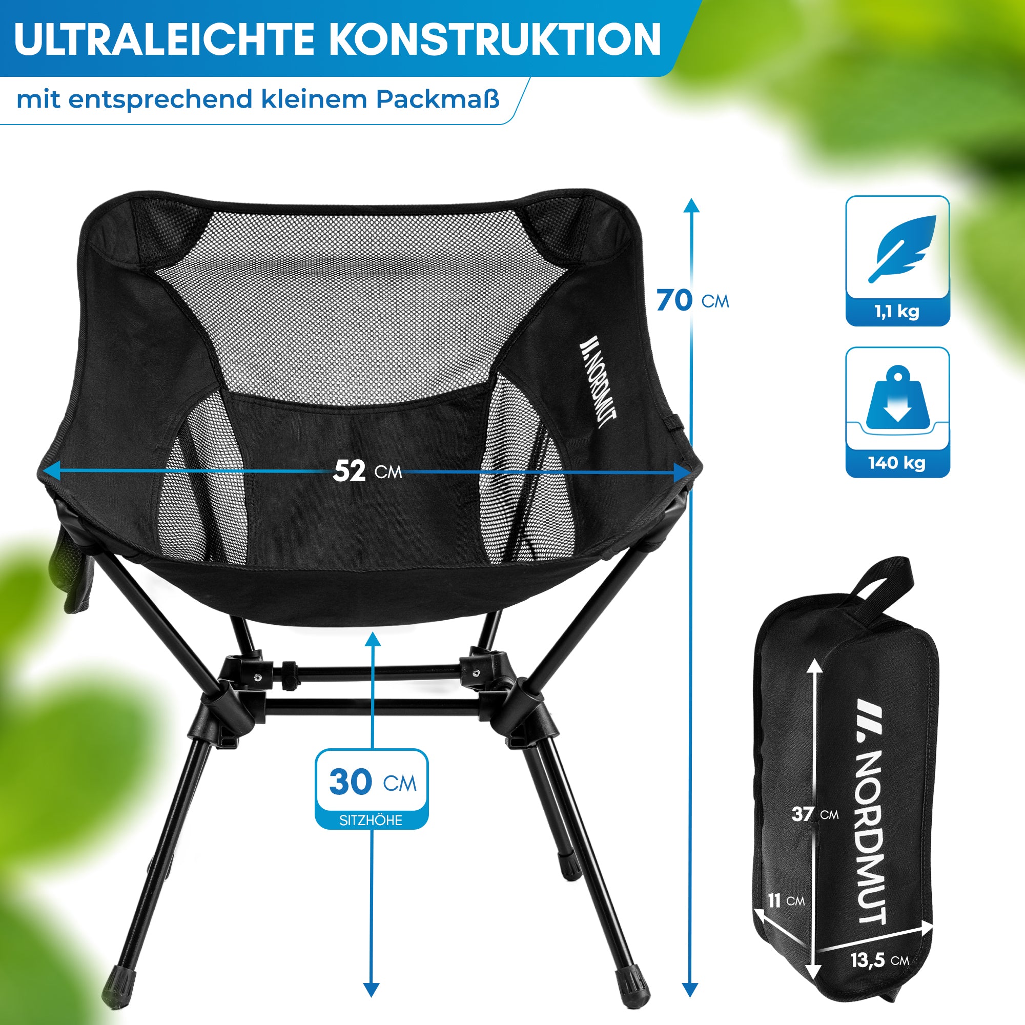 Nordmut Allakas sedia campeggio ultraleggera nero 1 pezzo
